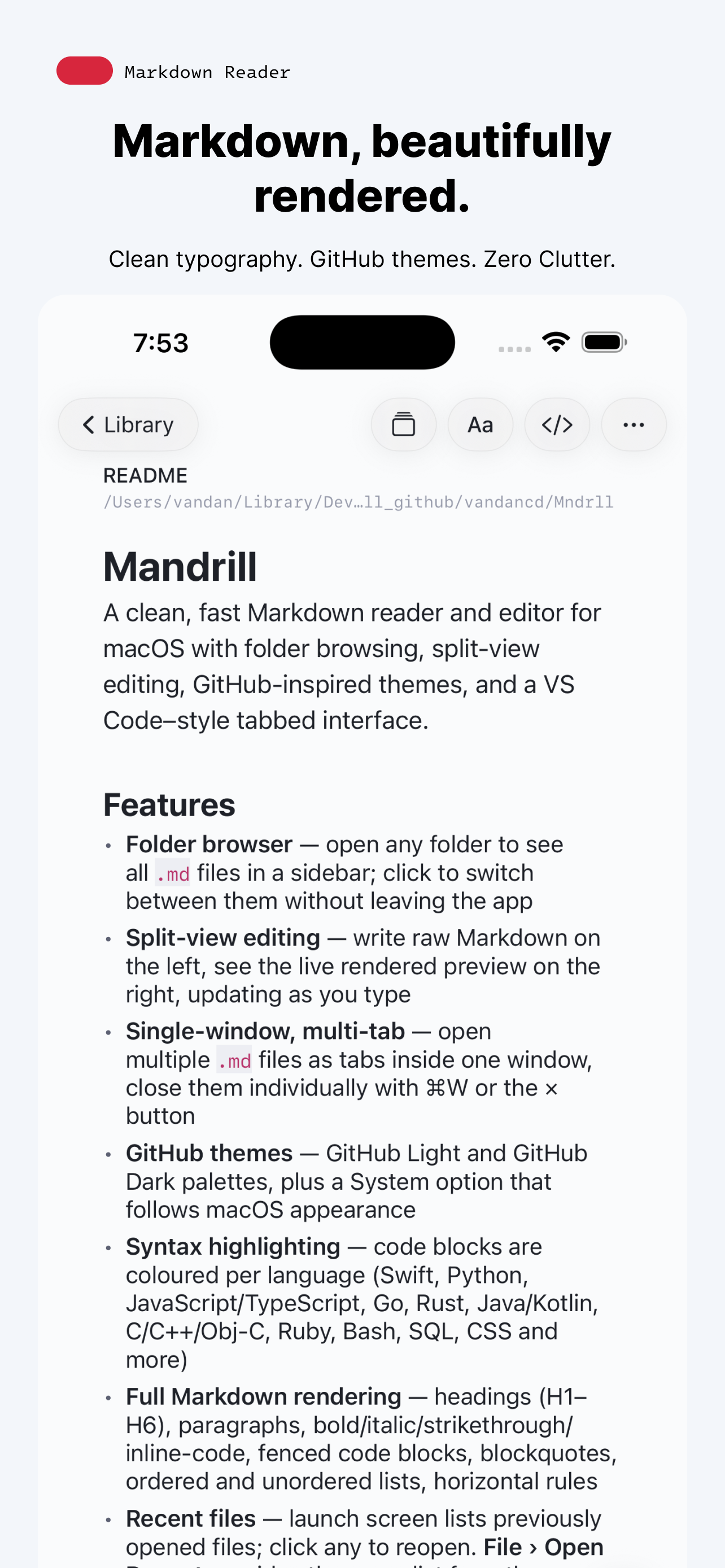 Mandrill for iPhone — beautifully rendered Markdown