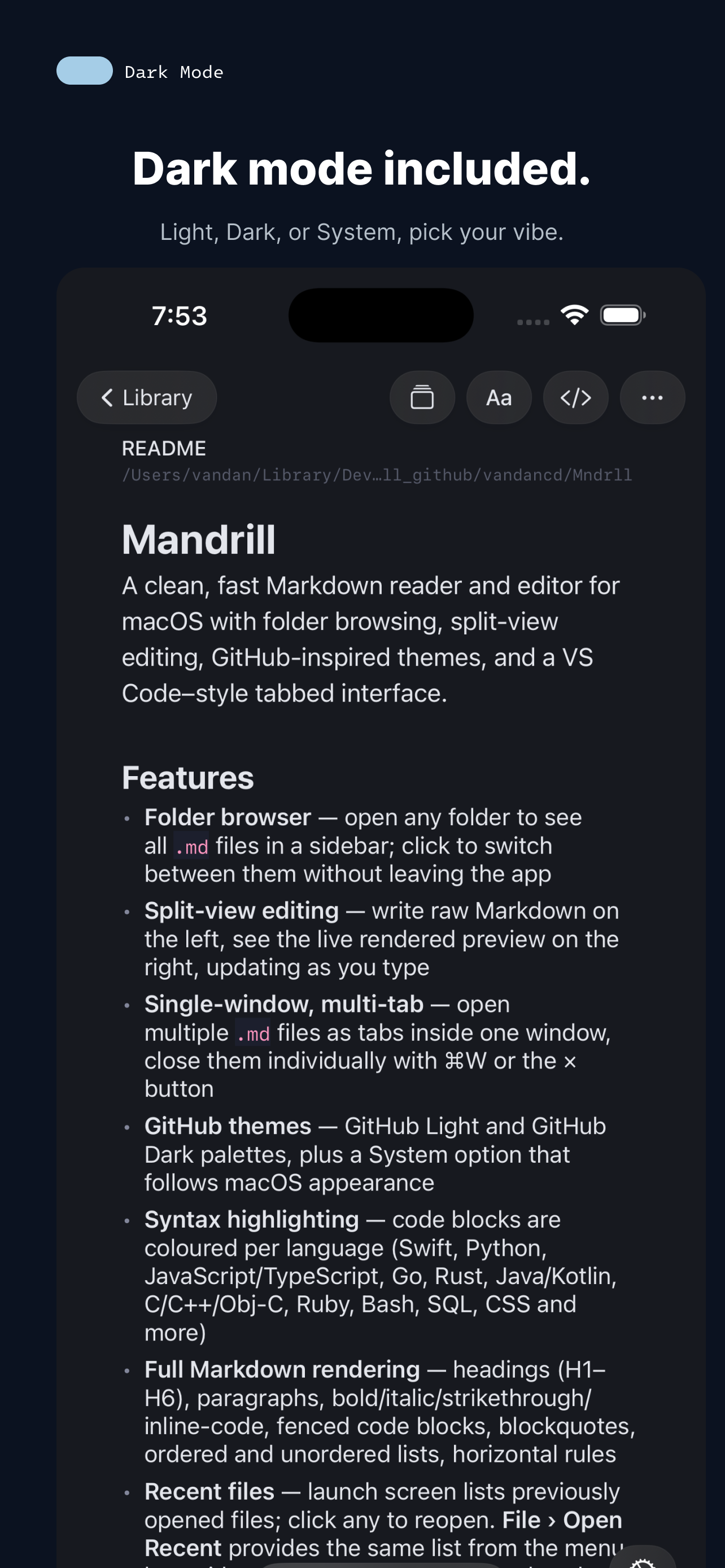 Mandrill for iPhone — Dark mode