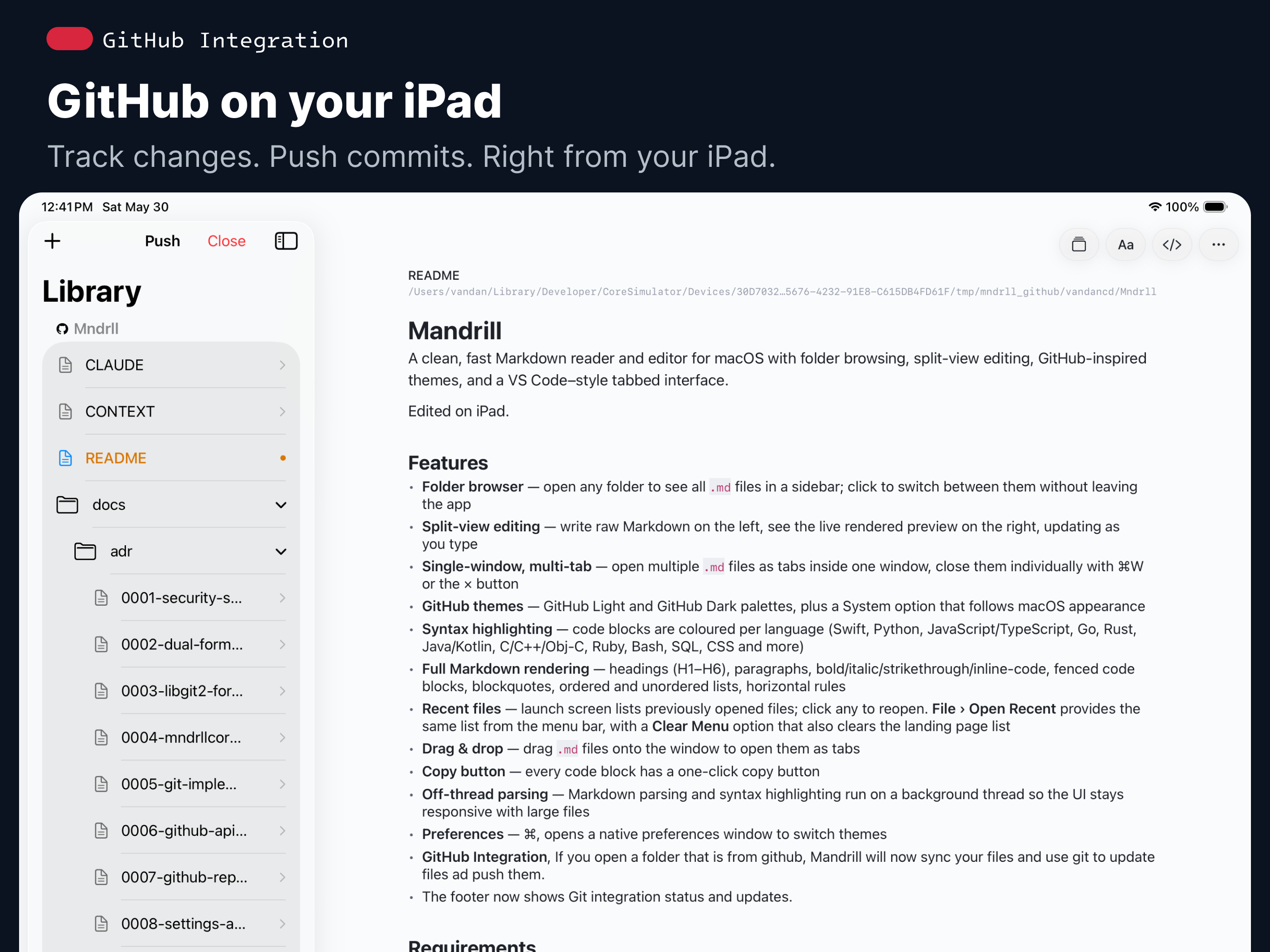 Mandrill for iPad — GitHub integration